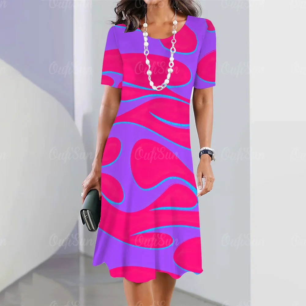 Robes Vintage pour femmes, imprimées à rayures, élégantes, décontractées, à manches courtes, surdimensionnées, à la mode, Y2k, nouvelle collection 2024, 2023
