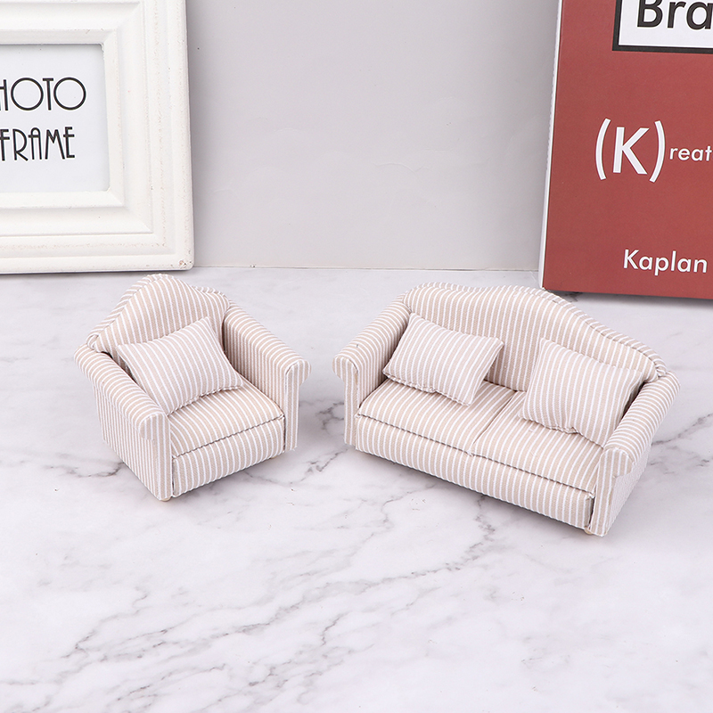 1:12 Mini domek dla lalek meble Sofa z poduszką symulacja miniaturowe krzesła do salonu dzieci udawaj zagraj DIY wystrój domu dla lalek