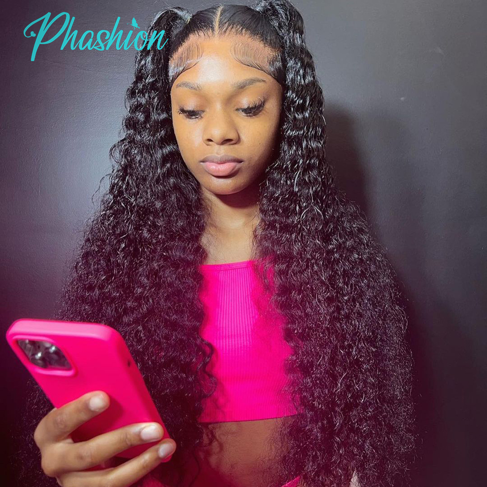 Phashion Deep Wave 13x4 Frontal de encaje y cierre suizo transparente HD 4 × 4 cabello humano Remy brasileño prearrancado para mujeres negras