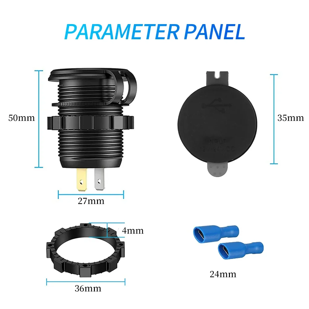 60W autolader socket met spanningsweergave USB Type C PD+QC3.0 dubbele poort voor 12V/24V motorfiets vrachtwagen boot telefoon snel opladen