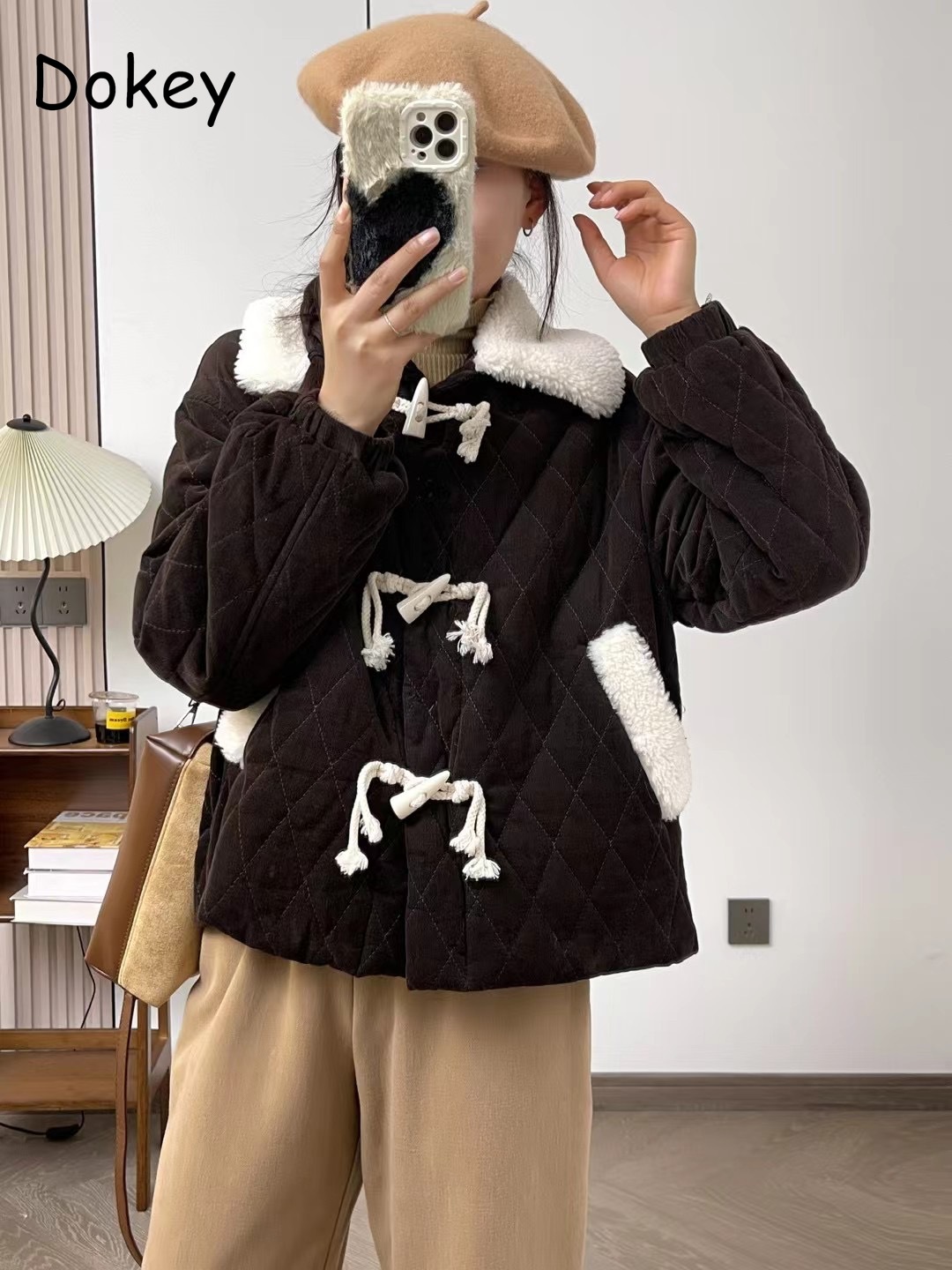 Chaqueta de algodón de pana Kawaii japonesa Mori Girl para mujer, Parkas Vintage con volantes Y2k de moda, Parkas de Lolita, prendas de vestir informales cálidas de felpa para invierno