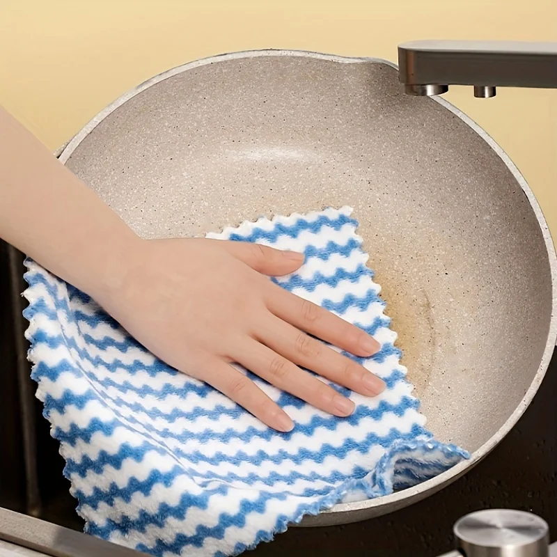 Paño ondulado de lana de Coral, paño absorbente de cocina para lavar platos, Antiadherente al por mayor, paño grueso catiónico Baijie"