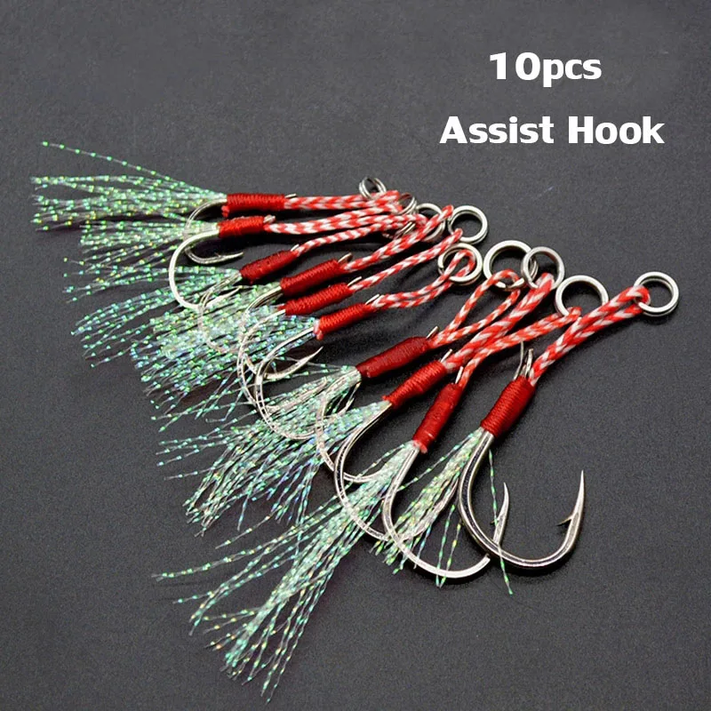 10 ชิ้น/ล็อต Slow Jigging ตกปลา Cast Jigs Assist Hook Barbed Single Jig Hooks ด้าย Feather Pesca สูงคาร์บอนเหล็กตกปลา Lure