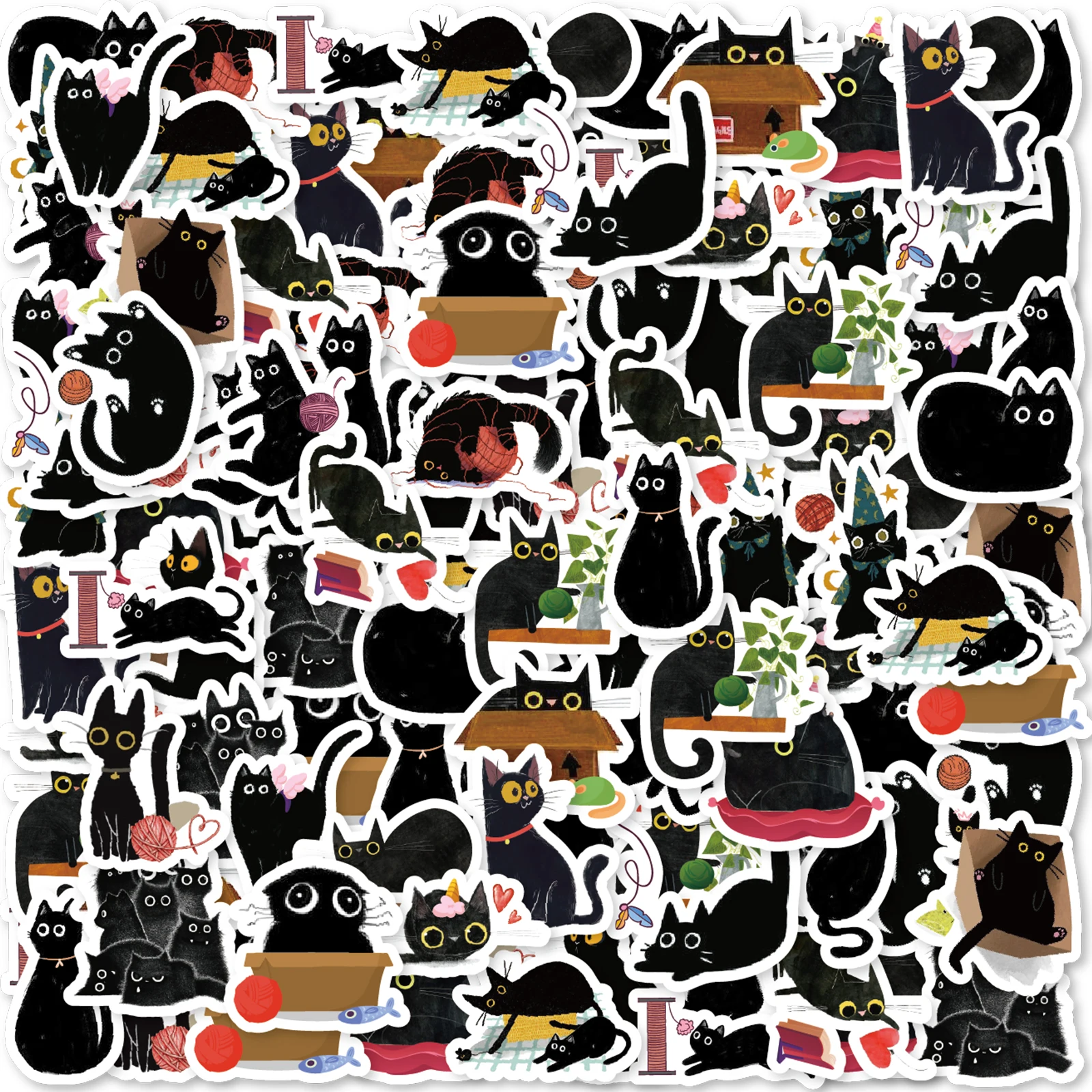 Etori Life 45 ピース/箱黒猫ステッカー防水 DIY コンピュータ和紙スクラップブッキング用水の戦いクリエイティブ文具