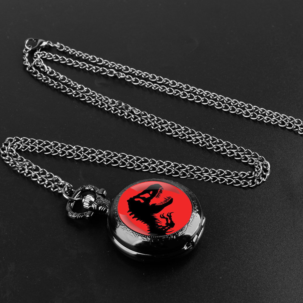 Jurassic Park Dinosaurus Glazen Koepel Unisex Arabisch Cijfer Quartz Zakhorloge Vrouwen Man Ketting Hanger Accessoire Met Ketting Cadeau
