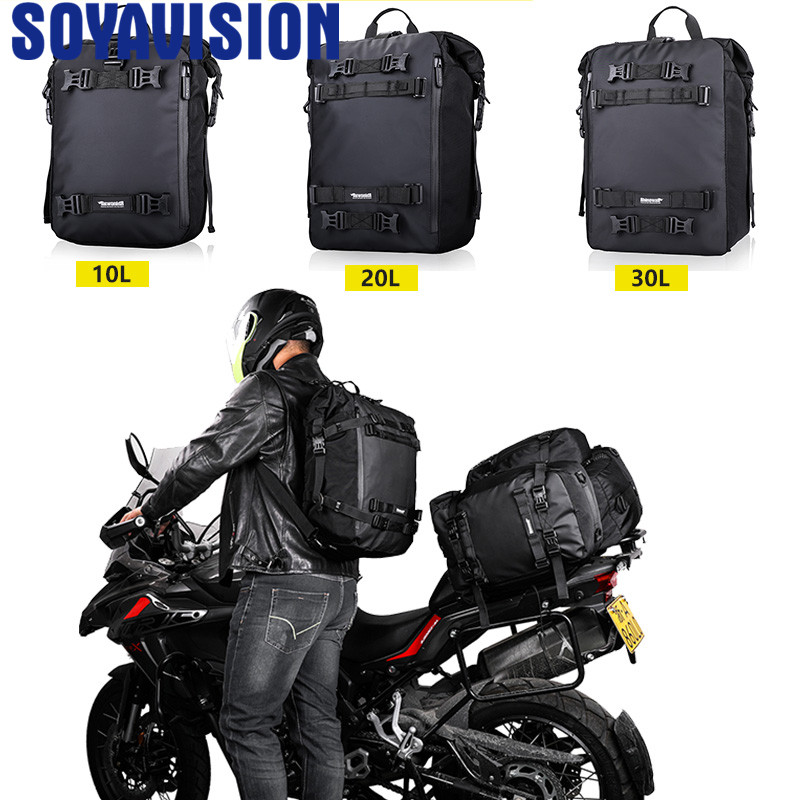 Bolsa traseira para motocicleta, à prova d'água, 10l/20l/30l, equitação, corrida, viagem, bagagem, mochila, rack traseiro, bolsa de armazenamento