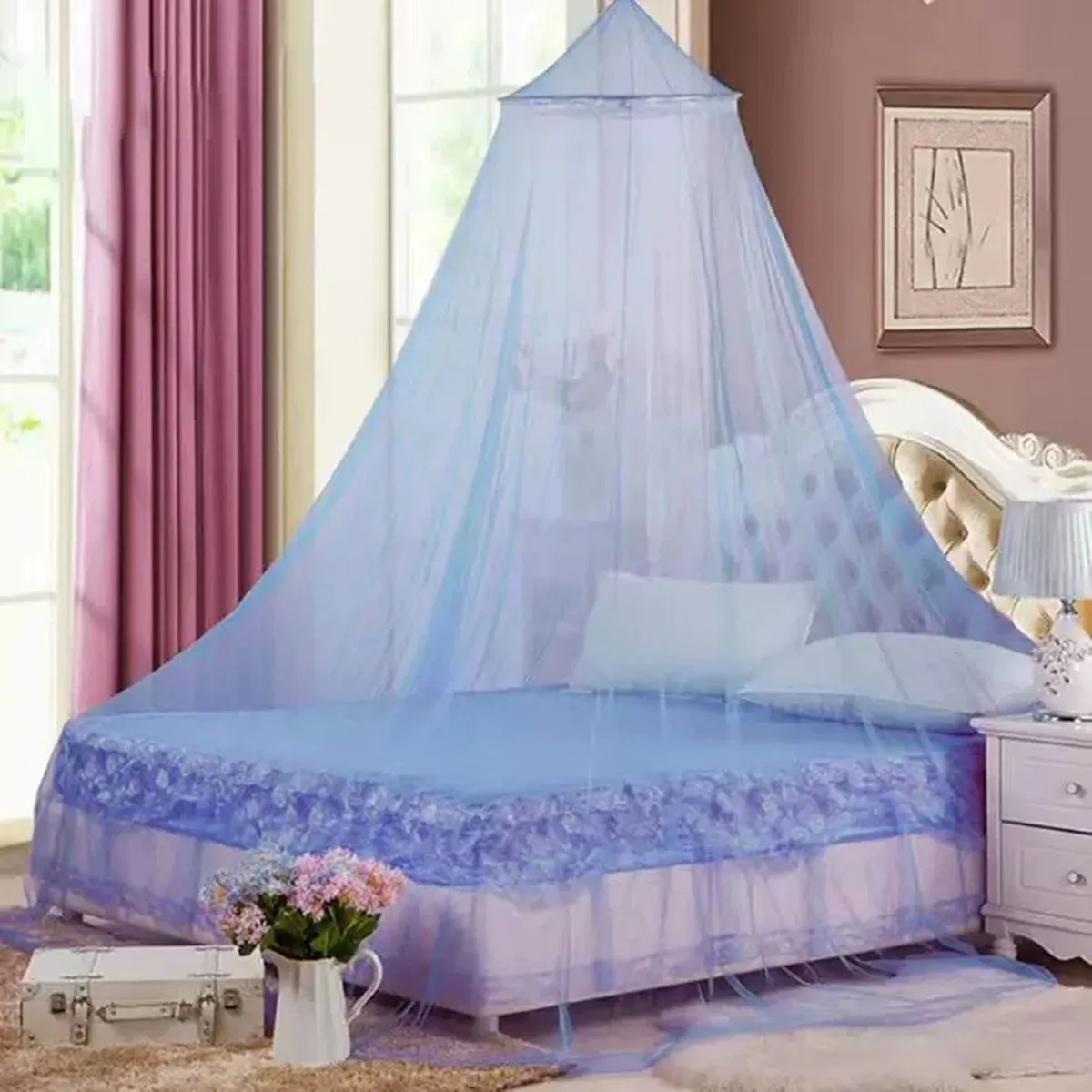 1pc Summer Hung Dome Mosquito Net For Double Bed Summer Polyester Mesh Fabric Home Bedroom Adults Hanging Decor