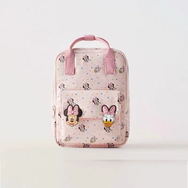 Disney Minnie Daisy Pink Canvas Rucksack Kawaii Polka Dots Print Große Vordertasche Leichtes wasserabweisendes Geschenk für Mode