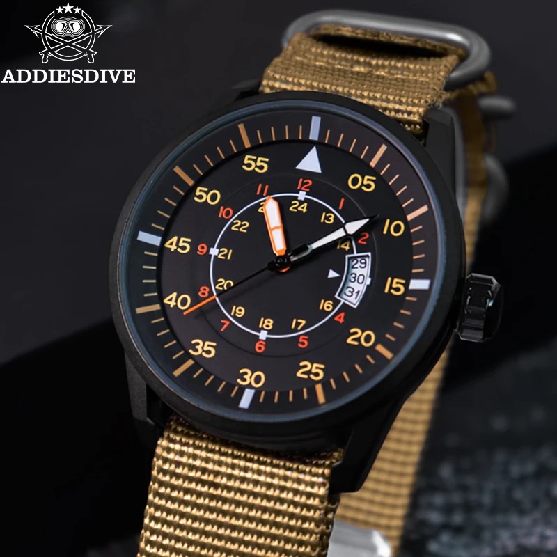 ADDIESDIVE New MY-JD1508 Quartz Watch For Men Sports Hardlex Dial Window 50M Waterproof Nylon Strap Relogio Masculino