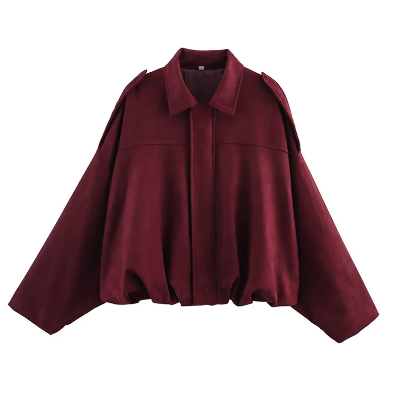 YENKYE Neue 2025, Frauen Wildleder Strukturierte Bomber Jacke Langarm Revers Kragen Lose Mäntel Casual Weibliche Oberbekleidung Chic Tops