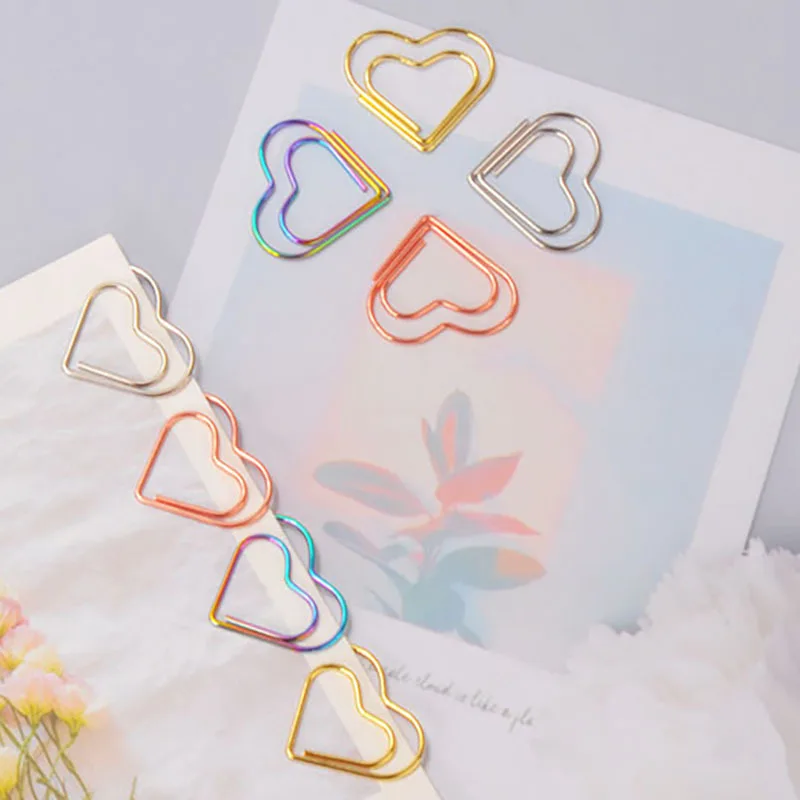 30/50pcs Heart Metal Paper Clips Binder Clip Mini Bookmark Book Binding Note Decor Stationery School Office Binding Supplies