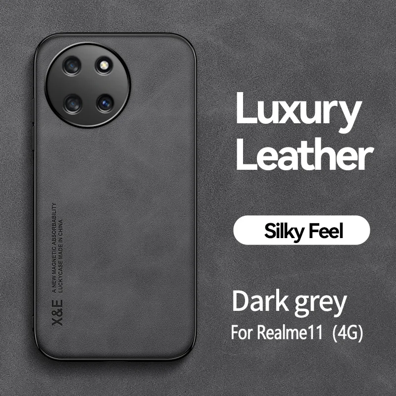Casing ponsel kulit mewah untuk Realme 11 4G, casing penutup belakang ponsel dudukan magnetik mobil UNTUK Oppo Realme Realmi 11 Realme11 4G 6.4"