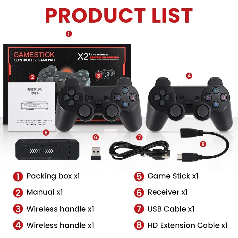 X2 plus 4k console de jogos retrô com controladores sem fio 2.4g 64gb/128gb/256gb para n64/psp/ps1/gba, bastão de jogo de tv portátil