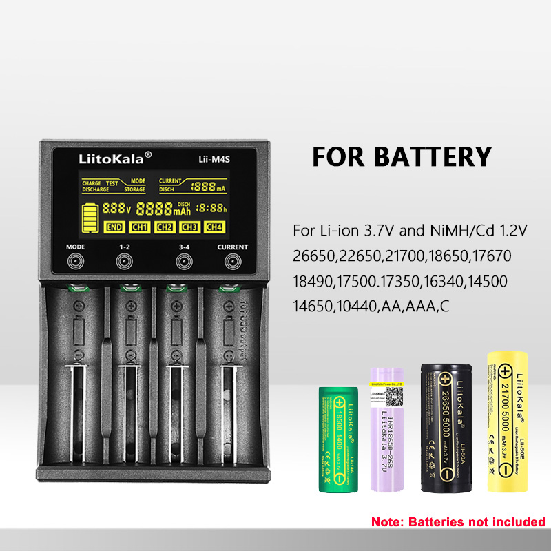 LiitoKala Lii-M4S Lii-M4 Caricabatteria ricaricabile 3.7V 18650 26650 21700 18500 Ioni di litio 1.2V Ni-MH AA Capacità di prova