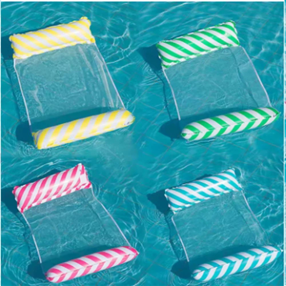 Sillón inflable plegable a rayas, adecuado para fiestas en la piscina y camas flotantes de ocio en la playa con respaldo de red