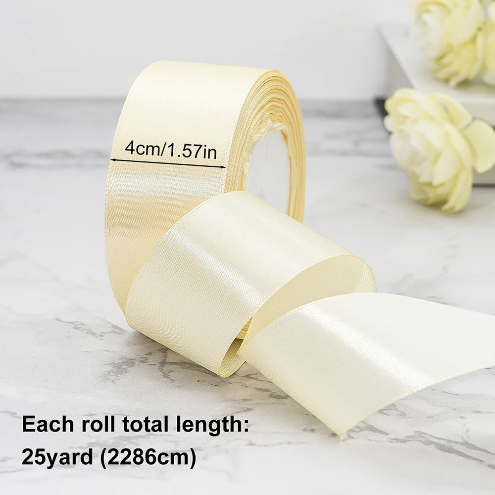 22 เมตร/ม้วน 4 ซม.ซาตินริบบิ้นหัตถกรรมโบว์ DIY ห่อของขวัญไวน์สีแดงสีส้มสีเหลืองสีเขียวสีฟ้าสีม่วงสีดําสีเทาทองสีขาวริบบิ้น