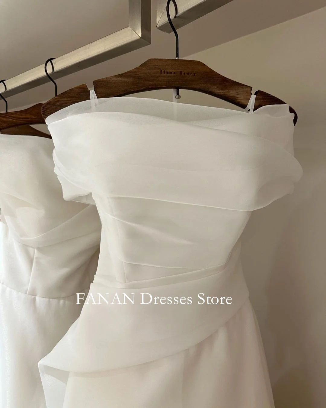 FANAN เกาหลีงาช้างแขนสั้น Elegant Organza ชุดแต่งงาน A-Line ปิดไหล่ที่กําหนดเองชุดเจ้าสาว PLUS ขนาด