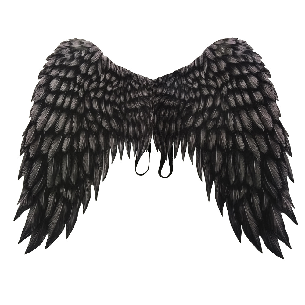 Foldable Non-Woven Printed Black and White Devil Archangel Wings Halloween Carnival Show Props Decoration