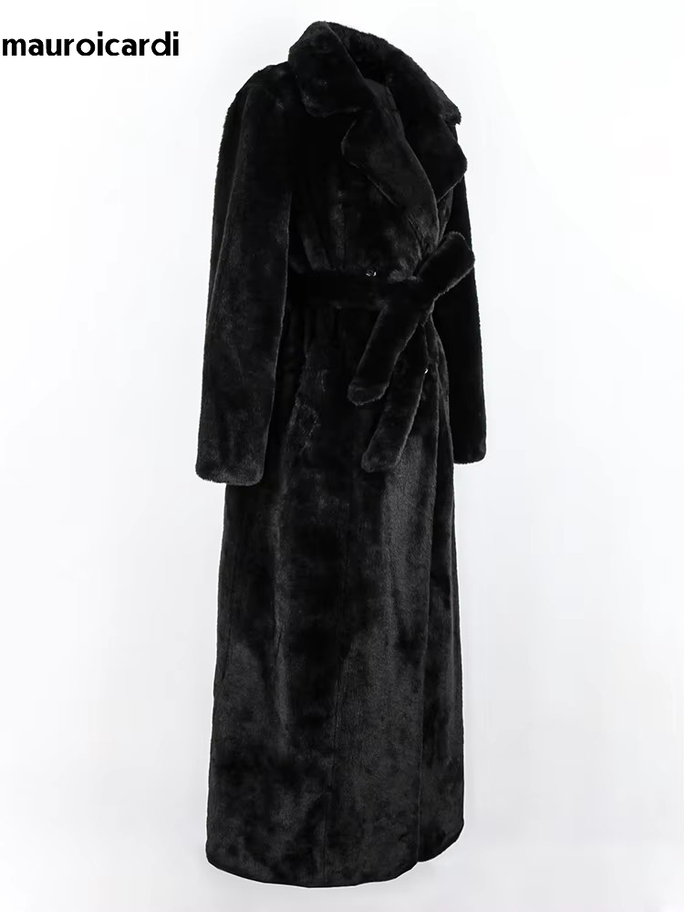 Nerazzurri Herbst Winter Extra Lange Lila Dicke Warme Faux Rex Kaninchen Pelzmantel Frauen Bodenlangen Luxus Elegante Flauschigen Mantel