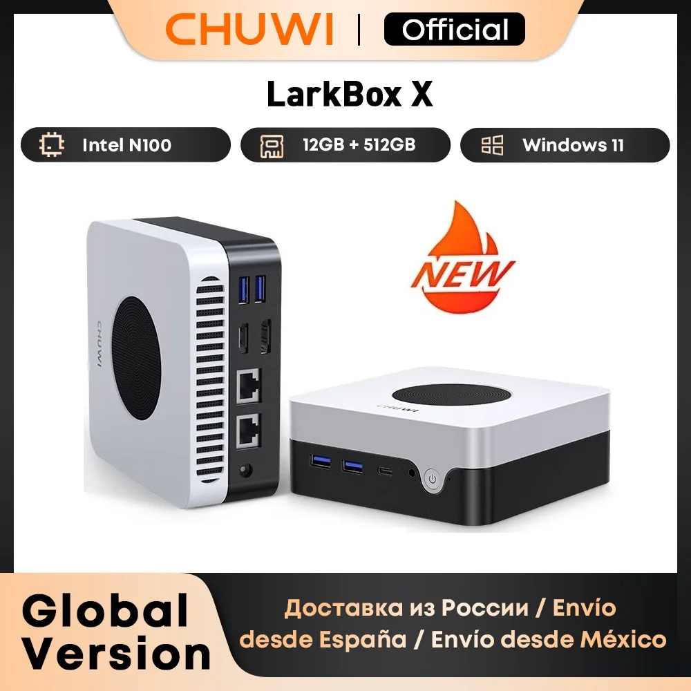 CHUWI LarkBox X Mini PC 12 ГБ ОЗУ 512 ГБ SSD Intel N100 Игровой ПК UHD Графика для процессоров Intel 12-го поколения WiFi 6 Настольный компьютер