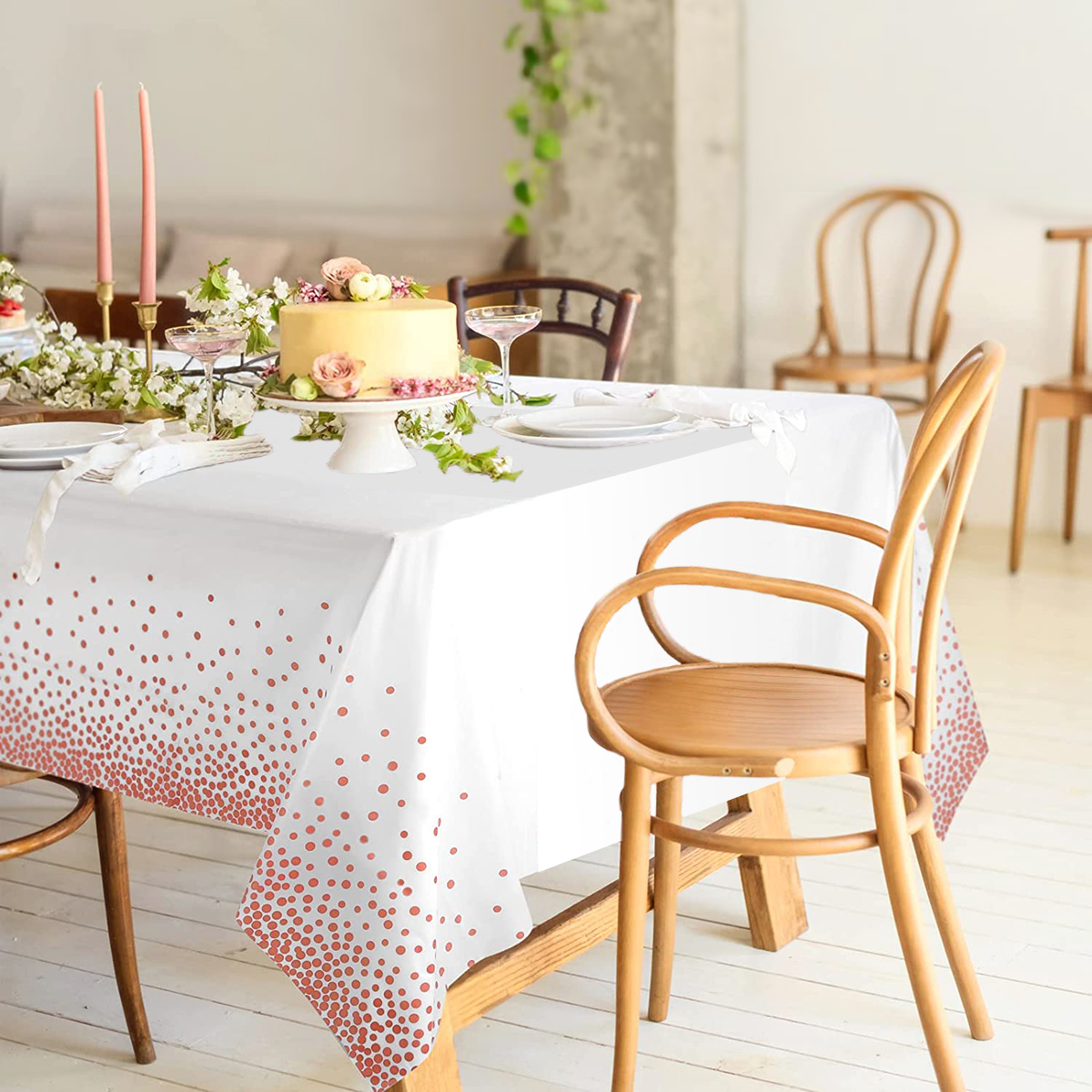 137*274cm Disposable Tablecloth Wedding Table Decoration Rose Gold Dot Dinner Cloth Birthday Decor Baby Shower Party Decoration