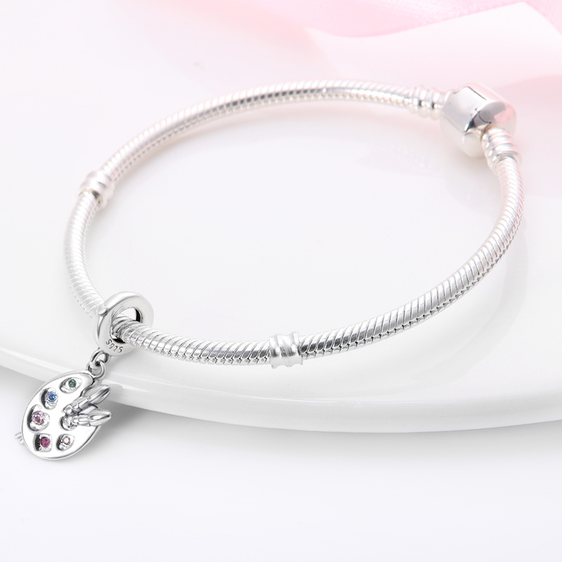 925 prata esterlina moda paleta pincel arte encantos contas adequado para marca original pulseira diy jóias finas presente