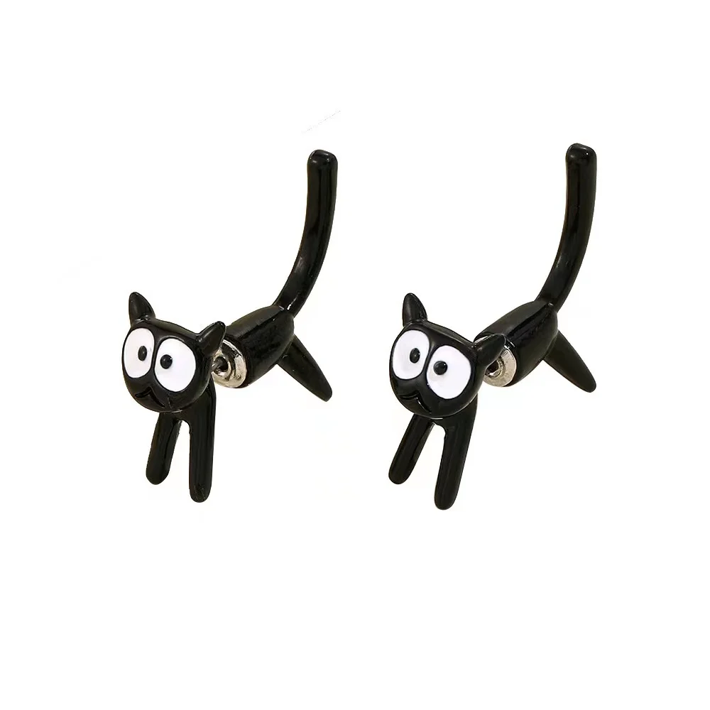 Boucles d'oreilles Black Document Cat Design, Boucles d'oreilles Stud Chimins pour filles, Boucles d'oreilles mignonnes pour femmes, Conception animale, Peinture noire