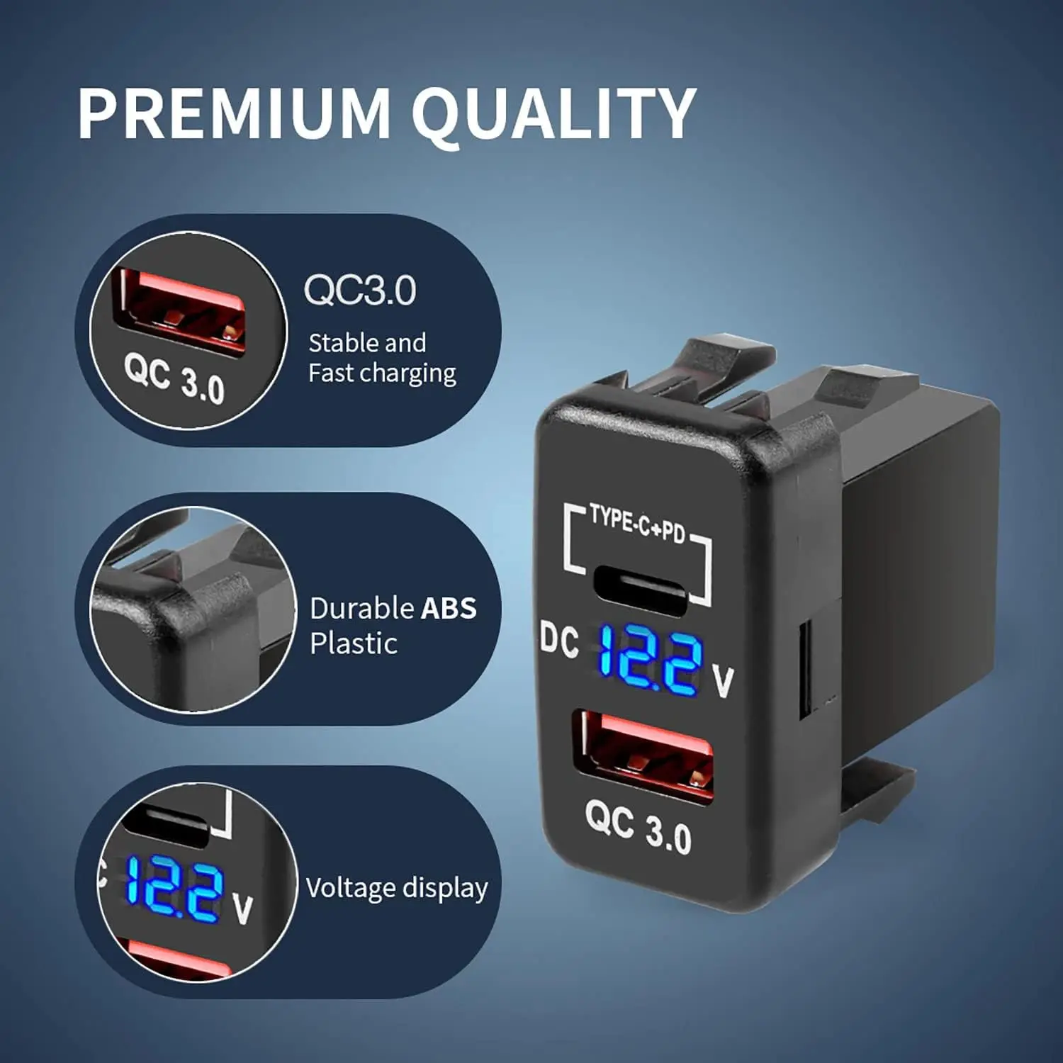 USB Autolader Socket Quick Charge 3.0 & PD USB C Poort Stopcontact Adapter voor 12 V/24 V Toyota Voertuigen