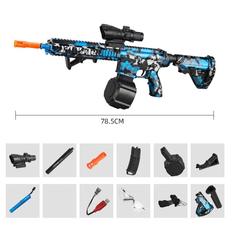 M416 Pistola giocattolo Sfera gel a scoppio ad alta velocità da 7,4 V con spina arancione e doppia caricatore per giochi genitore-figlio interattivi all'aperto.