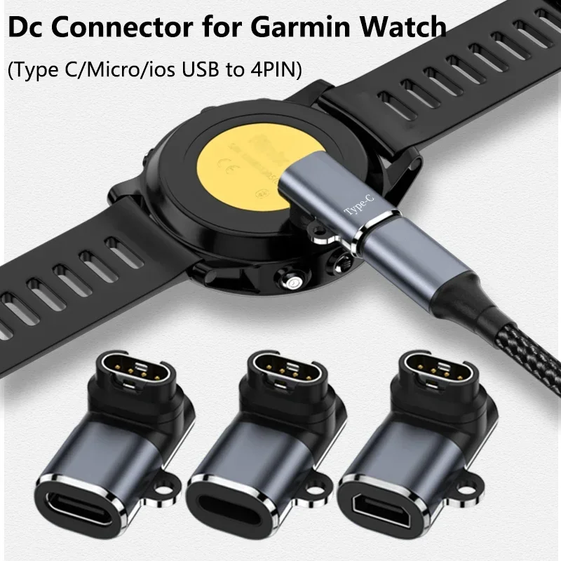 ชนิด c/micro /ios USB to 4Pin เชื่อมต่ออะแดปเตอร์ชาร์จในรถยนต์สำหรับ Garmin Fenix 7/6/5/7X/6X/5X /venu 2 plus หัวเปลี่ยนสายชาร์จนาฬิกา