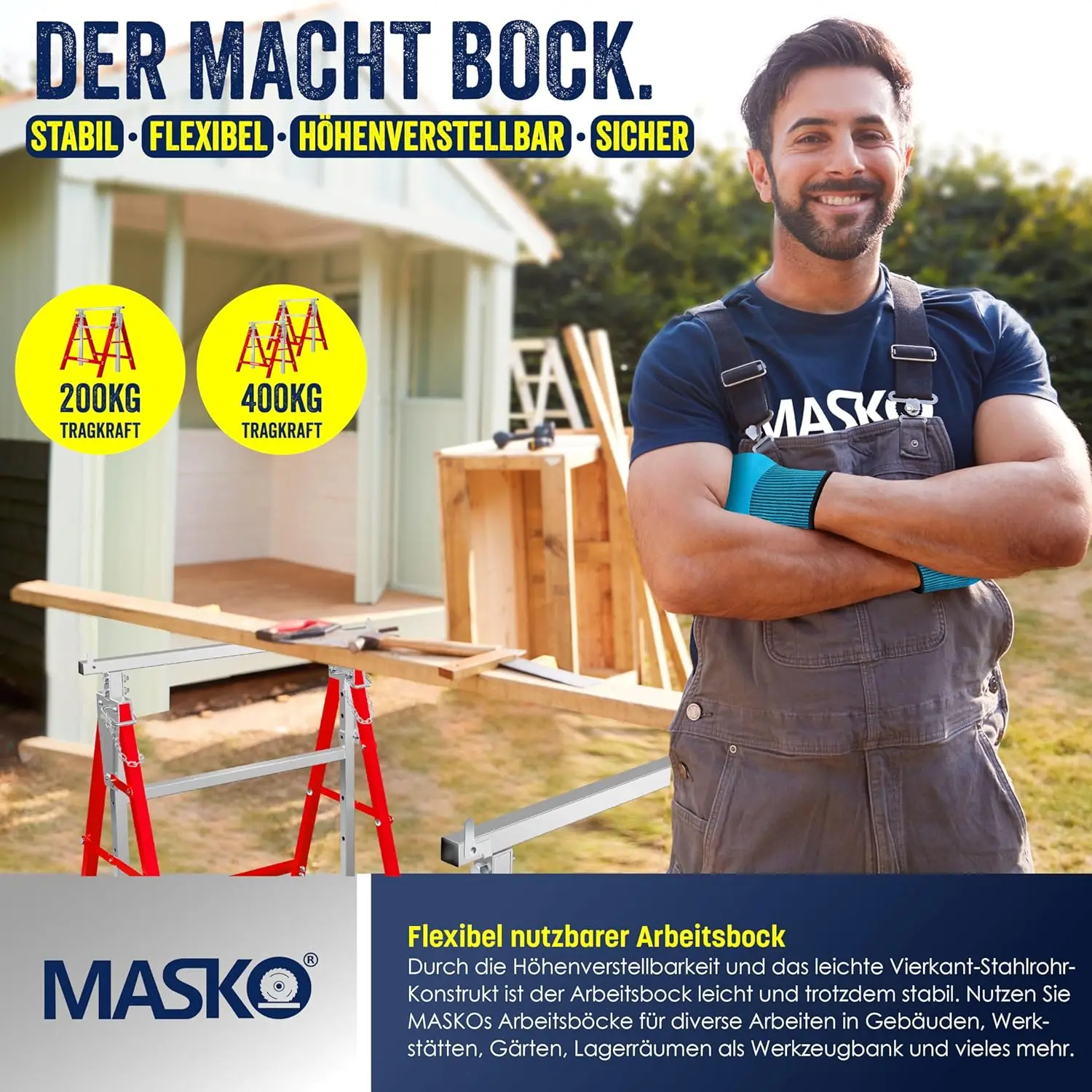 Teleskop arbeits ständer Grundrahmen 2er-Set | Klapp ständer max. Last 800 kg | höhen verstellbar 1300-mm | Gerüst bock