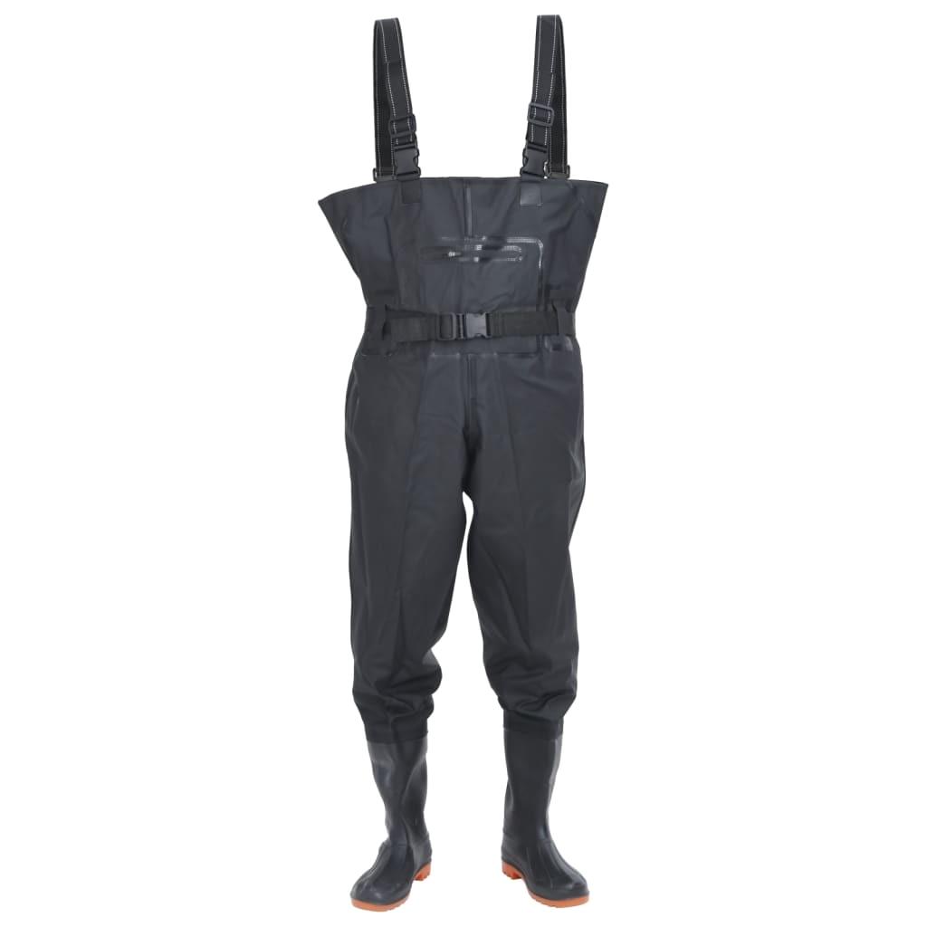 Black Chest Waders with Boots & Belt - Size 41 Waterproof Fishing Gear