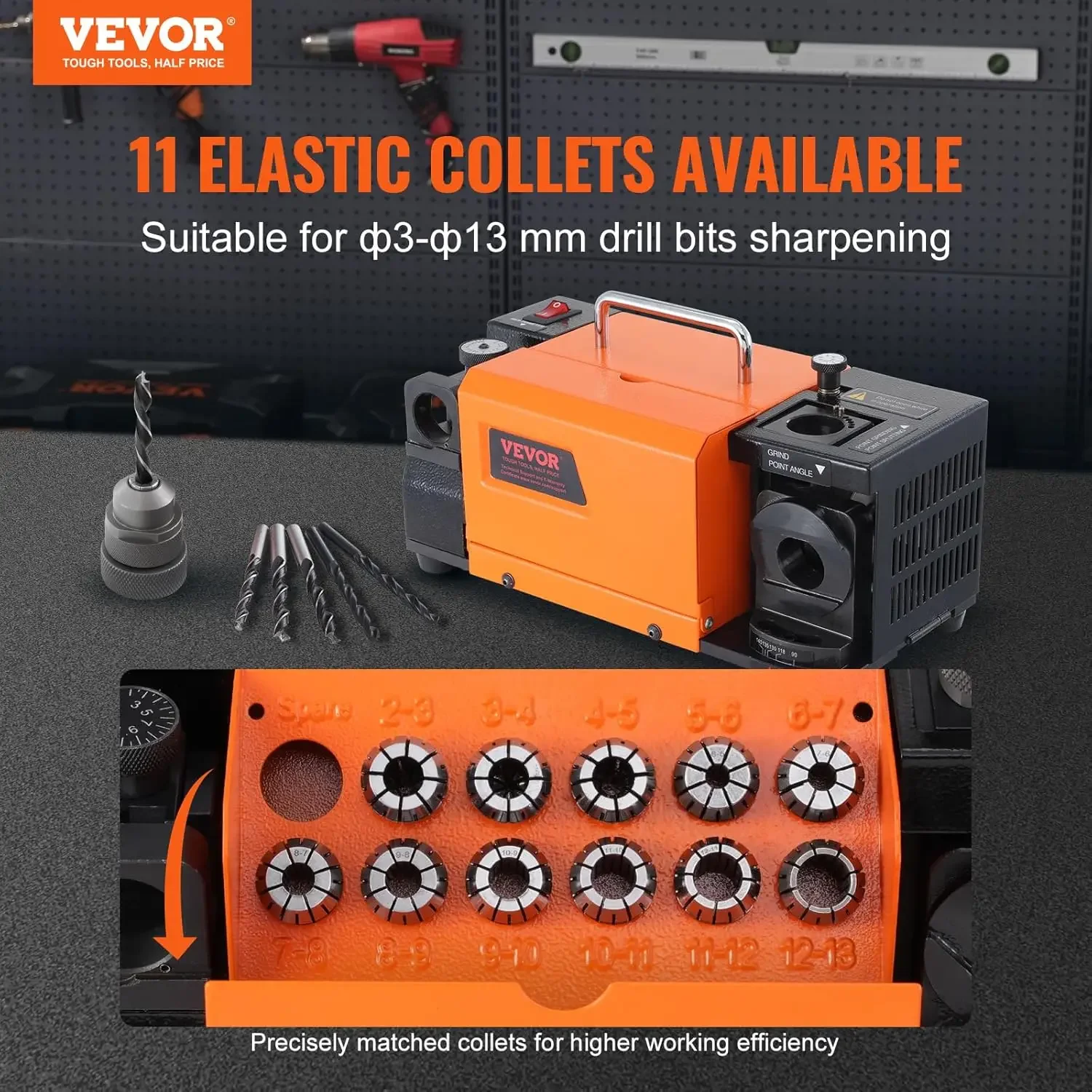 Drill Bits Sharpener, 3-13mm Drill Bits Grinder Sharpener, Lip Relief Angle & 95°-135° Point Angle Adjustable Drill Bit Re