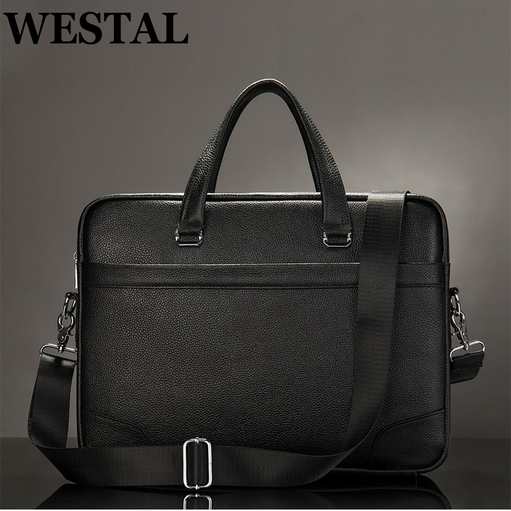 Westal-Maleta Masculina de Couro Genuíno, Bolsa para Laptop, Bolsas de Ombro, Bolsa para Documentos, 14 ", 9082