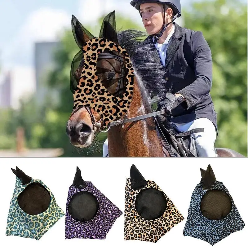 Gesichtsbedeckung für Pferdefliegen, Leopardenmuster, Reitsportzubehör, bequem, atmungsaktiv, Anti-Mücken-Abdeckung, Pferdepflegeprodukt