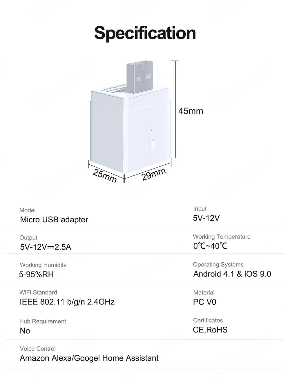Adapter Micro USB Switch Tuya Smart WiFi Mini USB Power Adapter 5V Współpracuje z Hey Google Alexa Alice do Automatyki Domowej