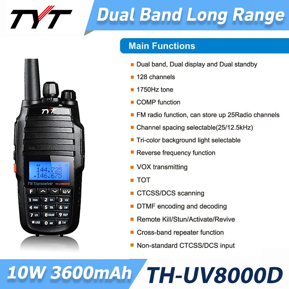 TYT TH-UV8000D 10 W Hochleistungs-Dualband-Handtransceiver Kreuzband-Repeater-Funktion 10 km Amateur-Zweiwegradio FM-Radio