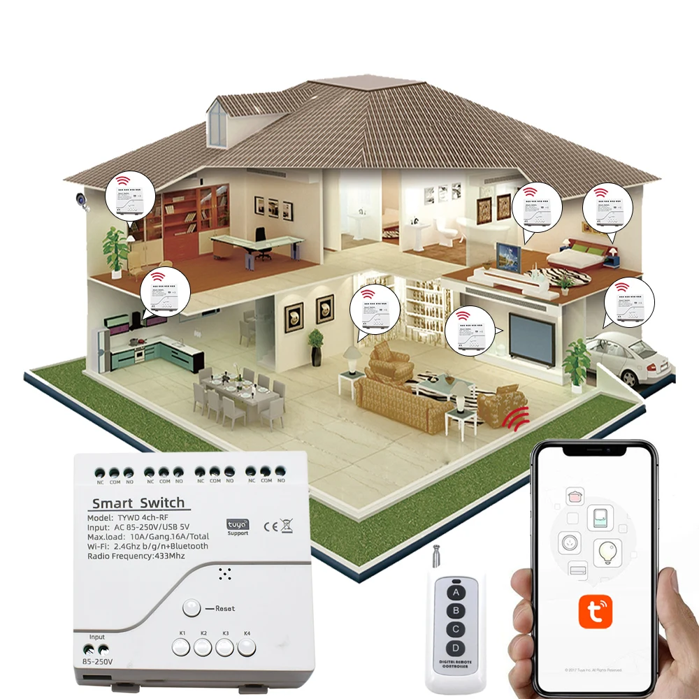 Módulo de interruptor de Motor Wifi inteligente Tuya, 5V, 12V, 24V, 32V, 220V, RF 433, Radio Control remoto, 4 canales, interruptor inteligente tuya, smart life, relé de avance lento para Alexa y Google Home