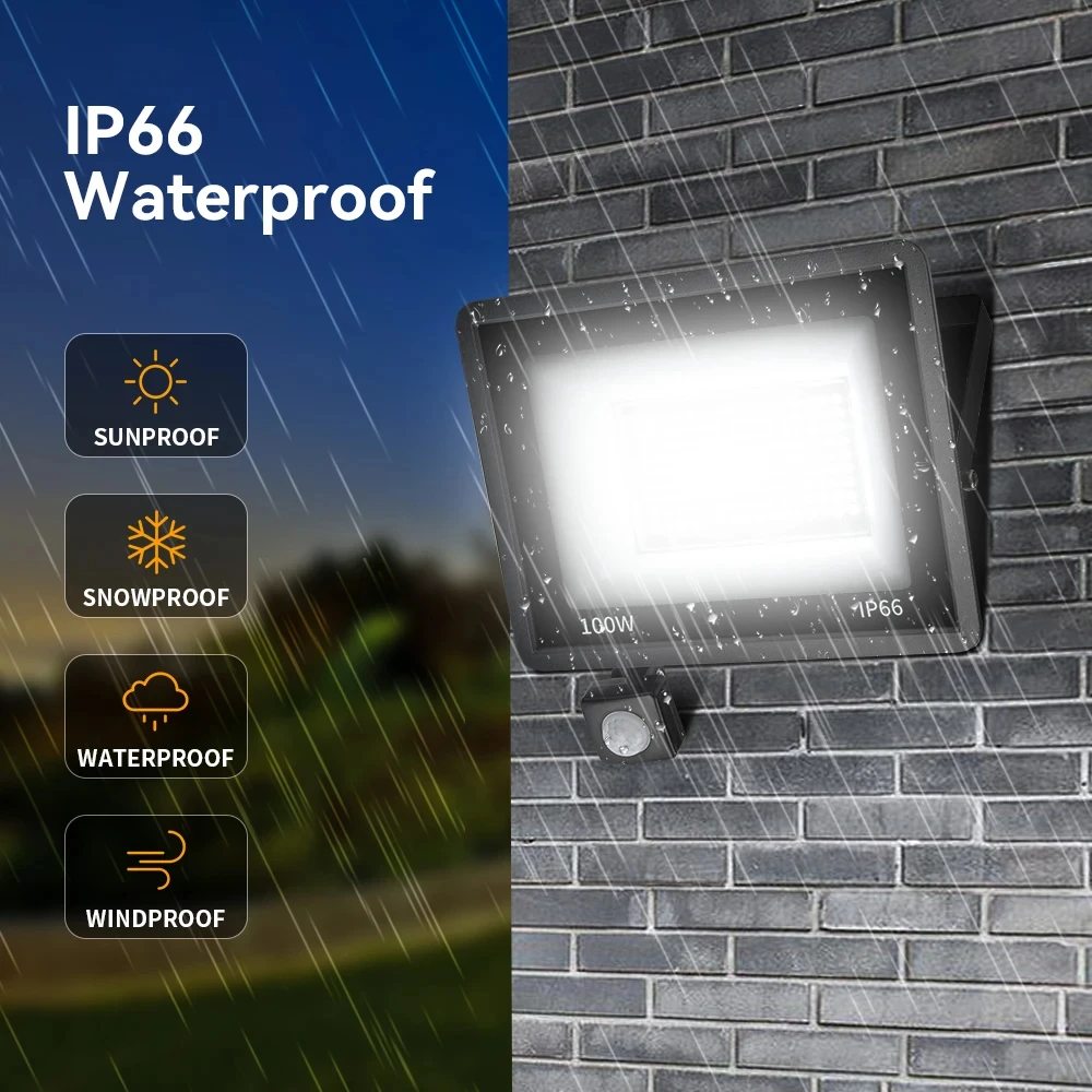 LED Flutlicht PIR Bewegungssensor Weiß/Warmweiß IP66 AC220V Außenprojektor Strahler SMD2835 Außenbeleuchtung Stehlampe