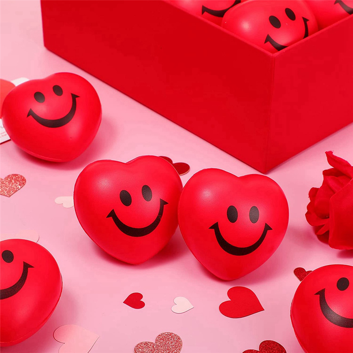 BAAU 24 ชิ้น 2.75 นิ้วลูกความเครียดวันวาเลนไทน์รูปหัวใจ Ball Smile Face โฟมความเครียดบรรเทา Ball