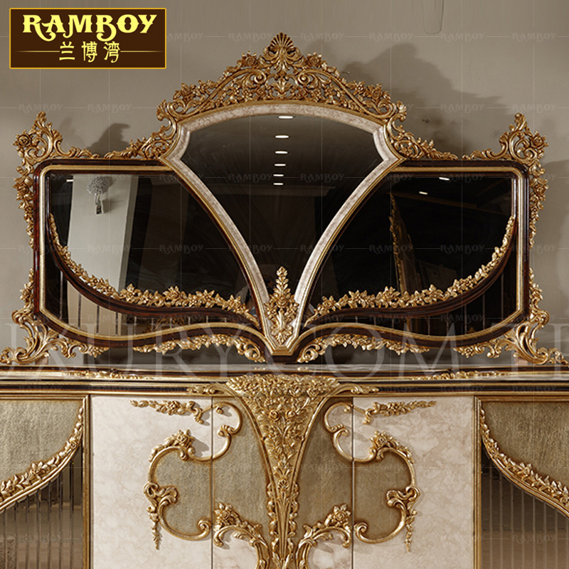 Kabinet samping meja ukir kayu padat dicat Perancis kabinet foil emas kabinet penyimpanan samping restoran Eropa solid w