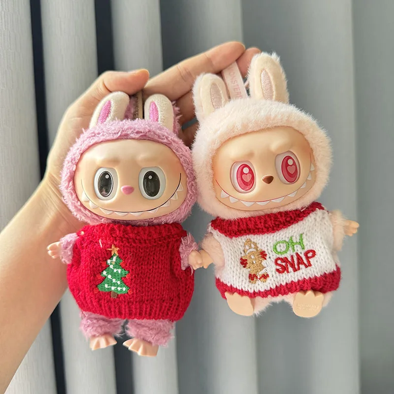 Mini Plüsch Puppe Kleidung Outfit Zubehör Für Korea Kpop Labubu V2 Idol Sitzen party weihnachten cookie mann liebe hut Kleidung