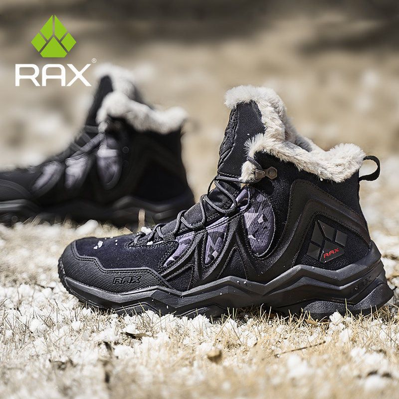 RAX-zapatos de senderismo impermeables para hombre, zapatillas de deporte de invierno para exteriores, botas de nieve de felpa, botas de nieve de montaña, calzado para correr y turismo al aire libre