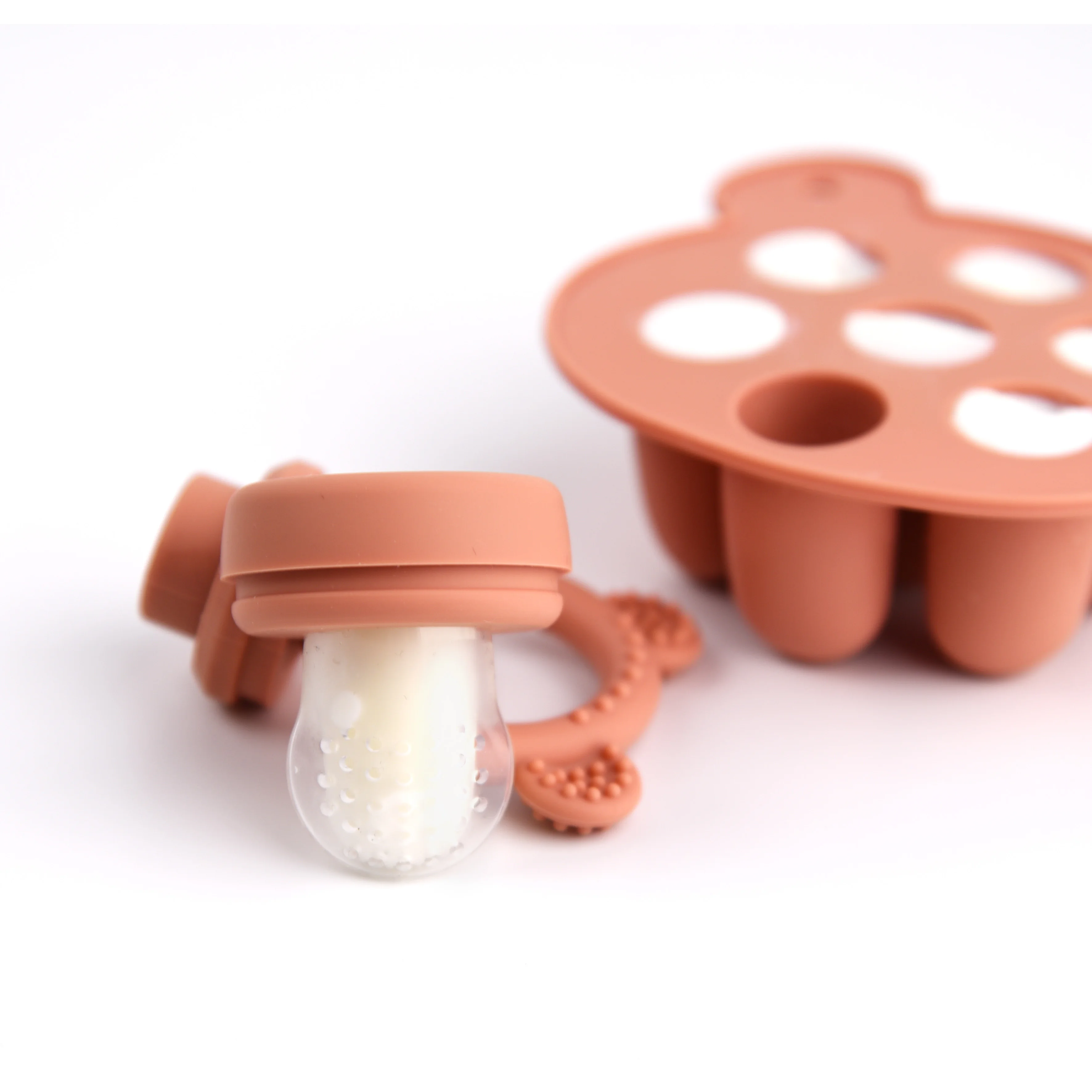 Mais recente design animal urso conjunto alimentador de frutas leite materno freezer bandeja comida sopa silicone freezer bandeja silicone picolé molde