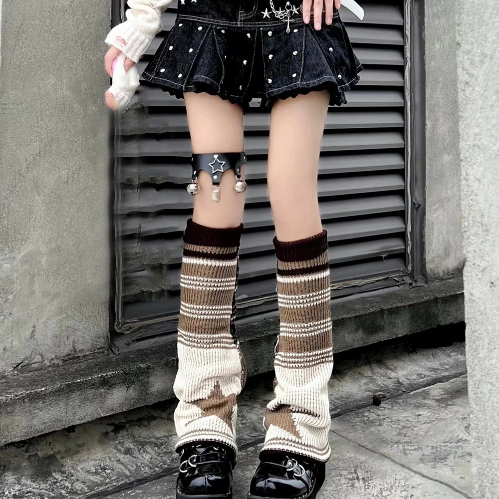 ใหม่ Y2k Lolita สาวหวานขาอุ่นถักถุงเท้า JK Emo สาว Punk ถักเท้าผู้หญิงไม่สมมาตร Harajuku Heap Heap ถุงเท้า