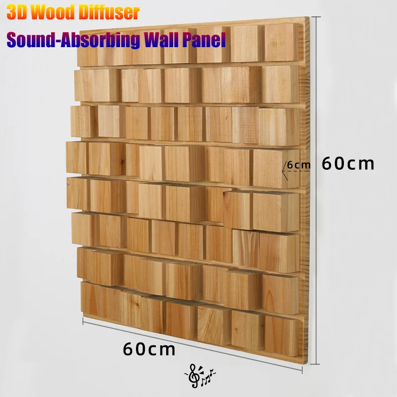 Placa difusora de som de 64 etapas, painéis acústicos de madeira de pinho maciço natural 60x60x6cm para melhoria musical ao vivo da sala de Singapura Cl