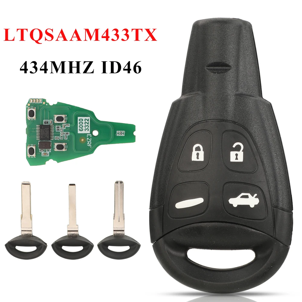 Jingyuqin mando a distancia Fob 433Mhz PCF7946AT para SAAB 9-3 9-5 2003-2010 LTQSAAM433TX llave remota de repuesto para coche