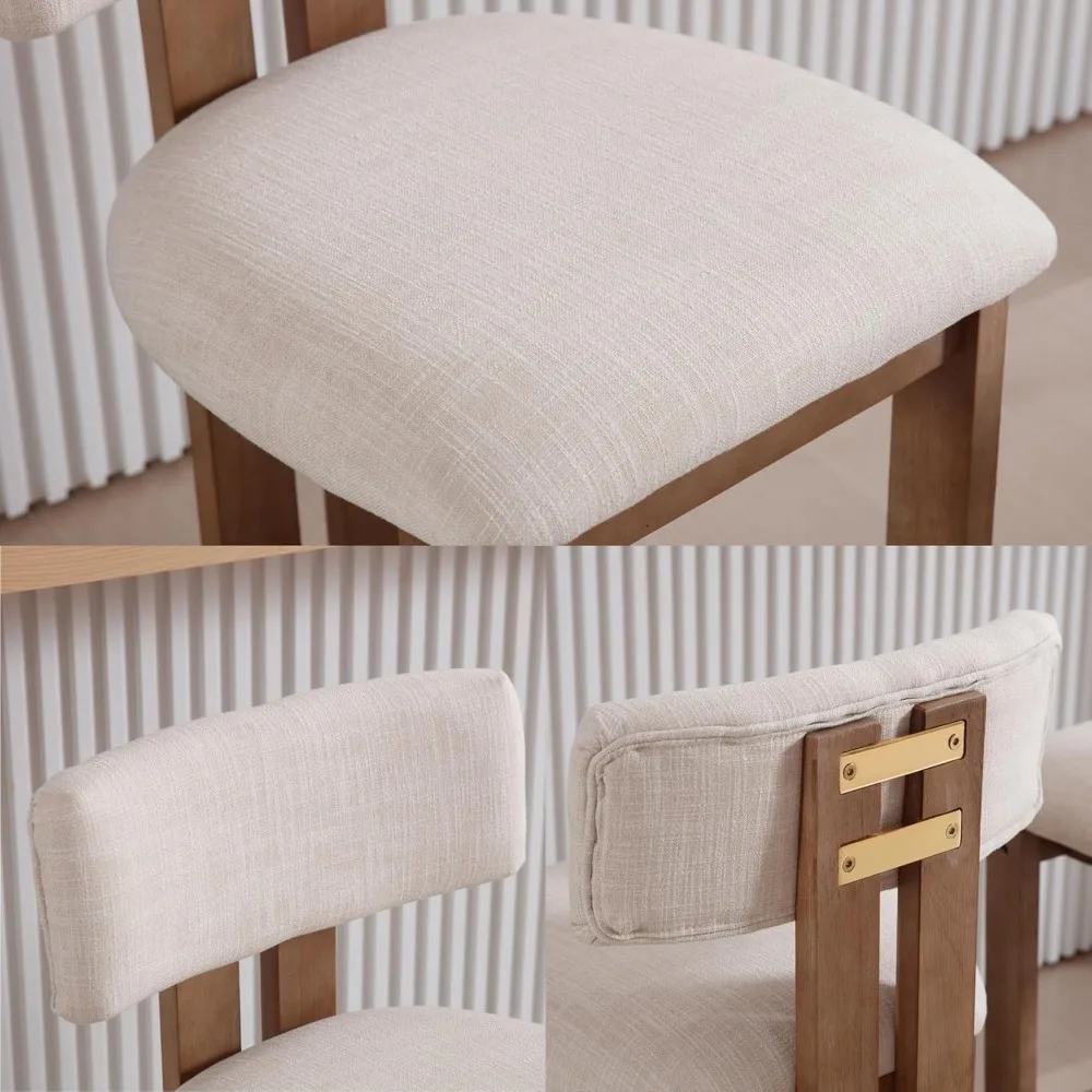 26” Counter Stools Set of 2 Counter Height Bar Stools with Back and Solid Wood Legs Modern Farmhouse Linen Upholstered Kitchen B