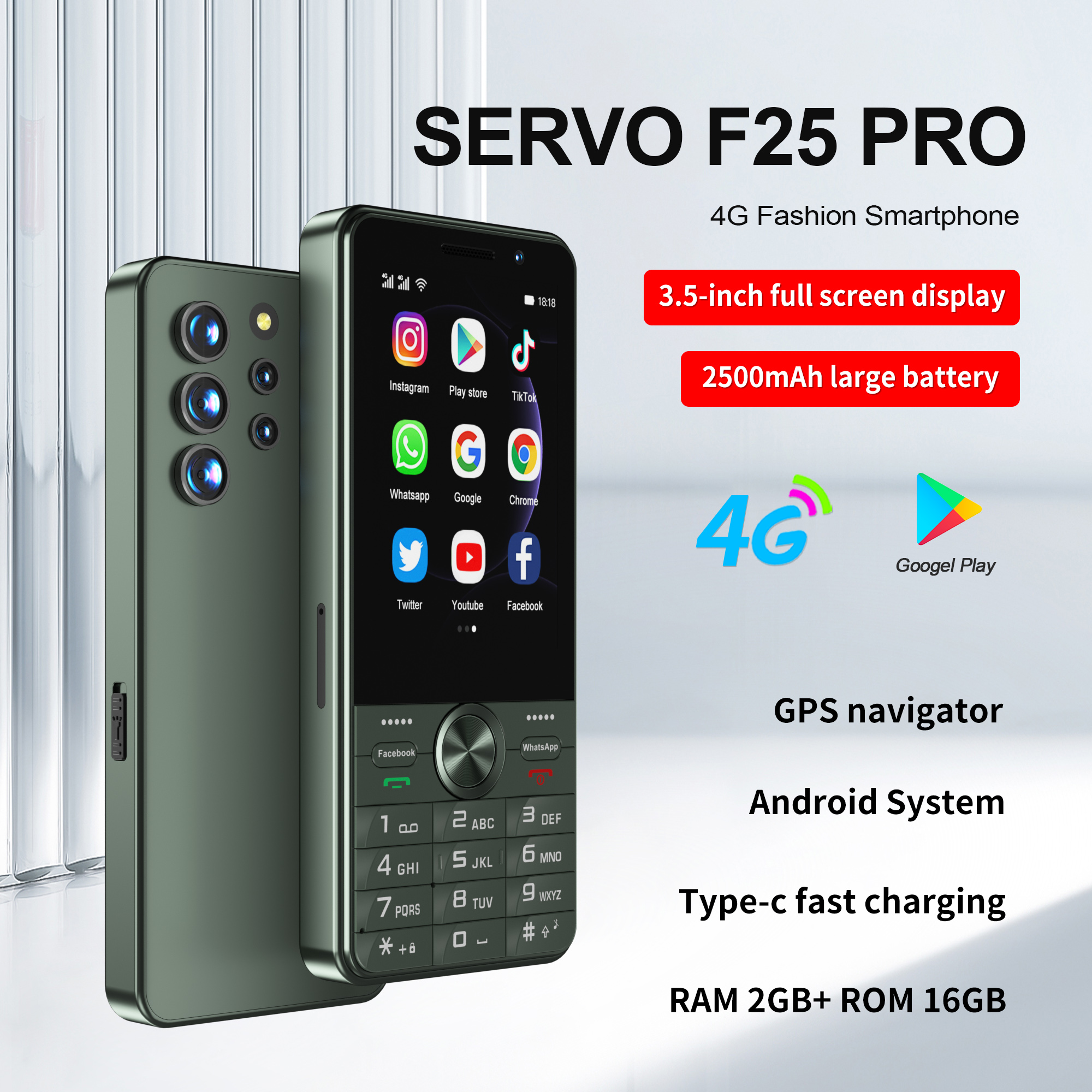 SERVO F25 PRO 4G Smartphone Android 8,1 OS 2 + 16GB ROM Cámara 2500mAh Dual SIM Botón de espera Teléfonos móviles inteligentes Google Play Store