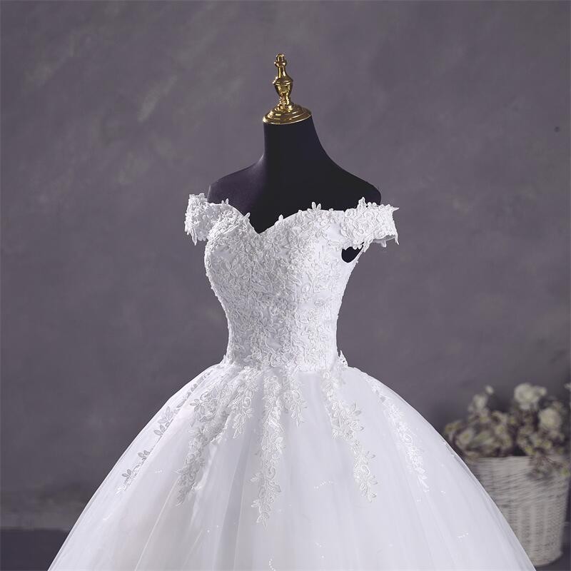 Ashley Gloria abiti da sposa bianchi puri elegante abito da ballo con scollo a barca semplice Vestido De Noiva Plus Size Robe De Mariee